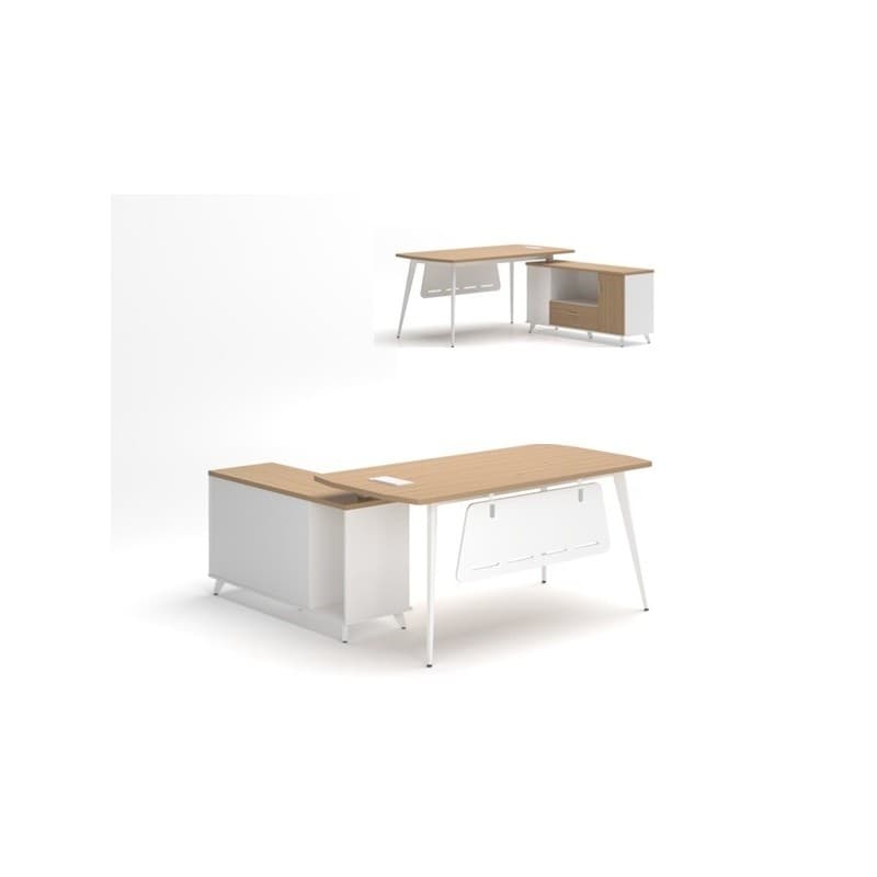 Mesa de oficina AREZZO 160 con mueble auxiliar, blanco y roble 2
