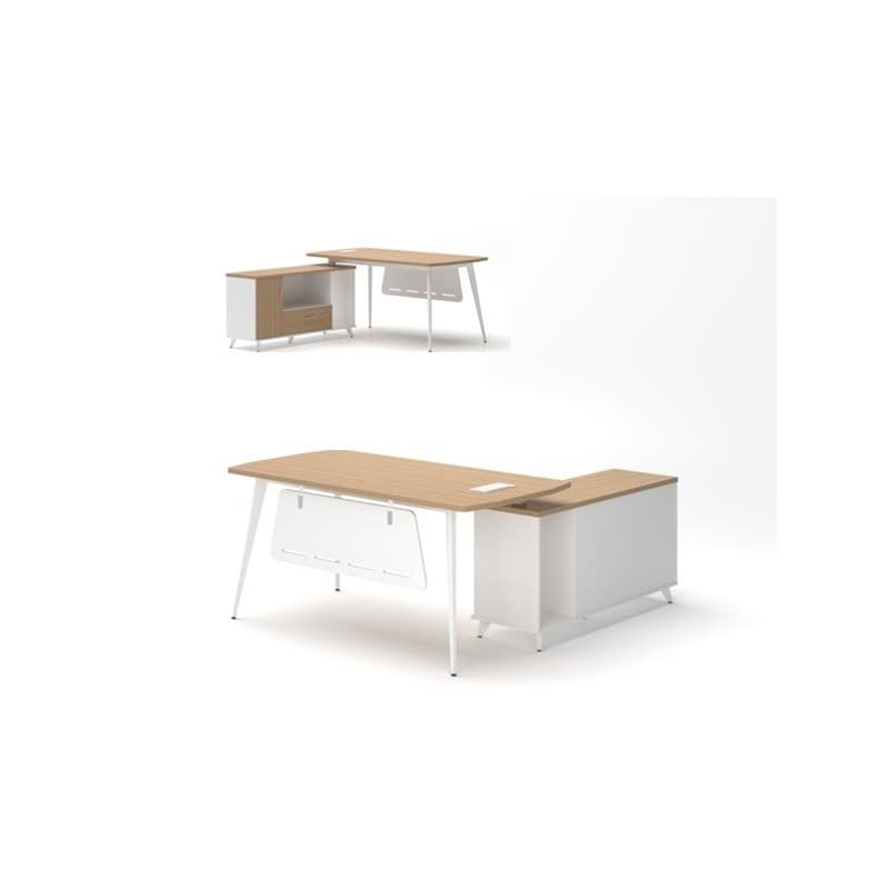 Mesa de oficina AREZZO 160 con mueble auxiliar, blanco y roble 3