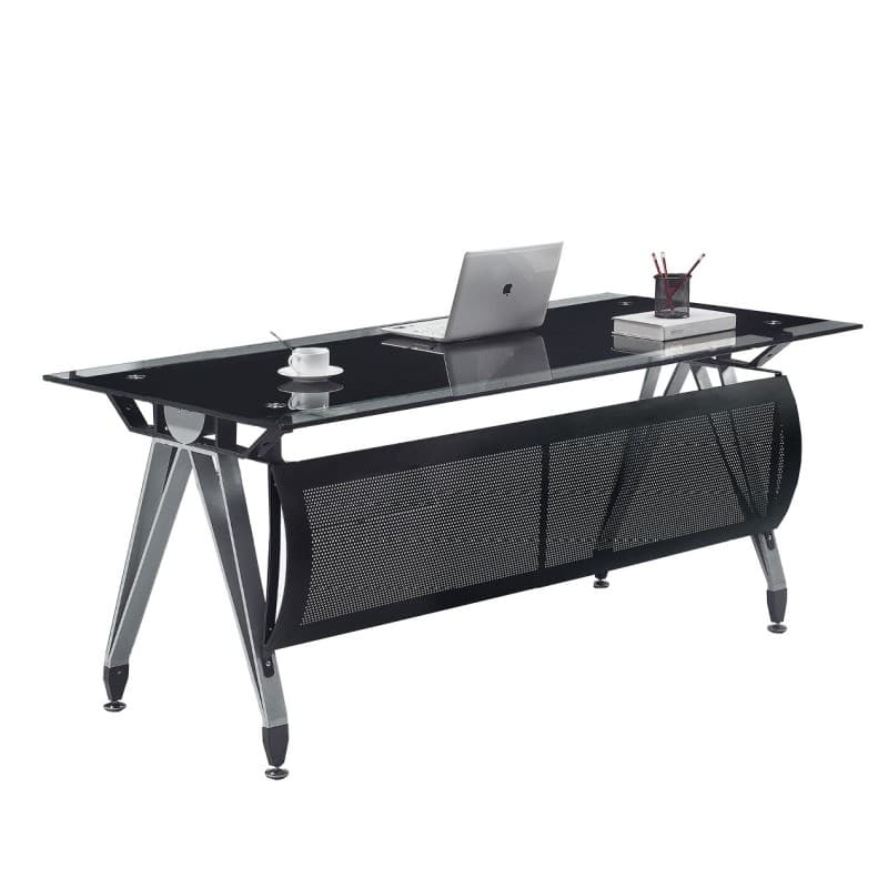 Mesa de oficina BASILEA, vidrio templado negro, 160 x 80 cm