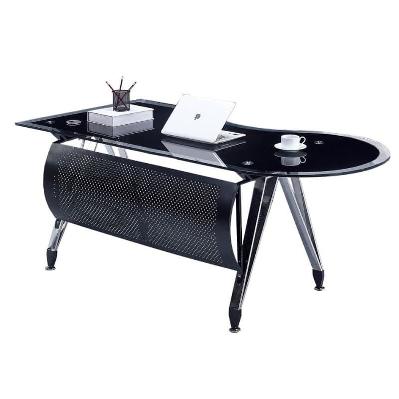 Mesa de oficina MAGNA, forma a izquierda, vidrio templado negro, 180 x 85 cm