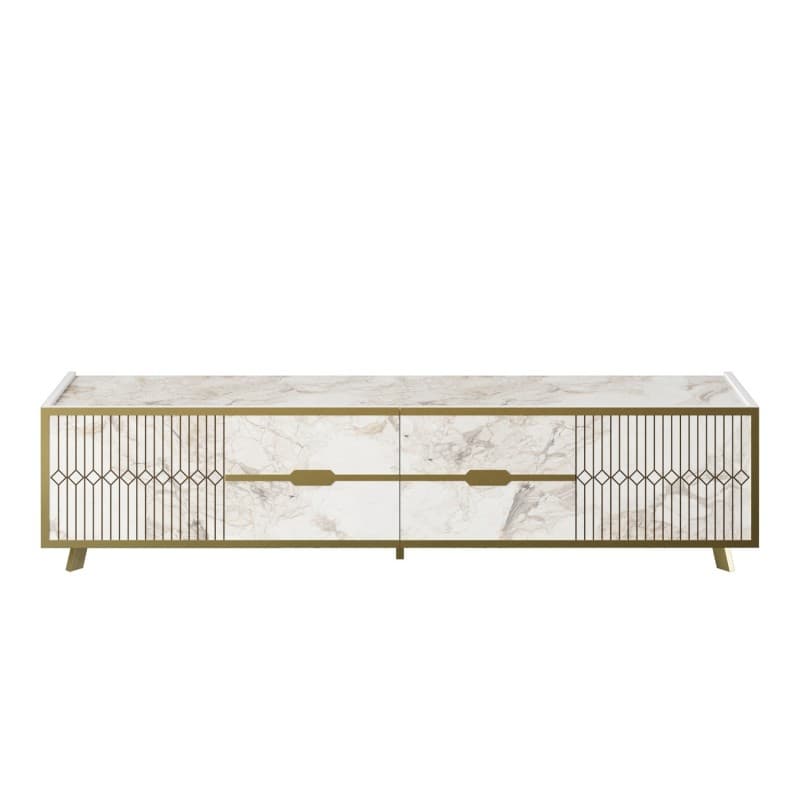 Mueble de TV ELOISE · biIaminado mármol blanco con detalles dorados · 180 cms. 3