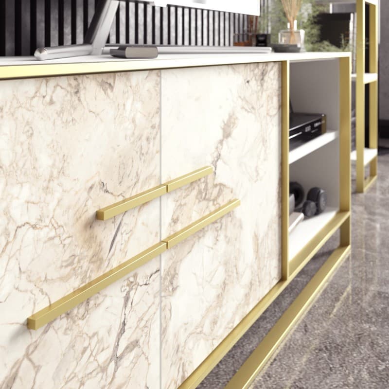 Mueble de TV SIENA · biIaminado mármol blanco con metal dorado · 160 cms. 4
