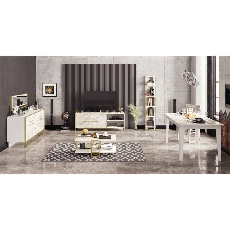 Mueble de TV SIENA · biIaminado mármol blanco con metal dorado · 160 cms. 5