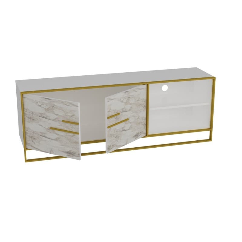Mueble de TV SIENA · biIaminado mármol blanco con metal dorado · 160 cms. 6