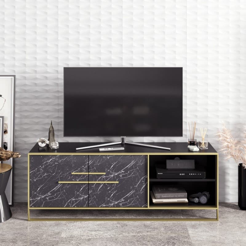 Mueble de TV SIENA · biIaminado mármol negro con metal dorado · 160 cms. 2