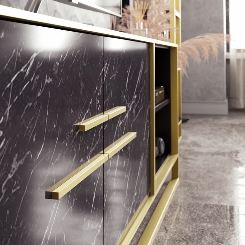 Mueble de TV SIENA · biIaminado mármol negro con metal dorado · 160 cms. 3