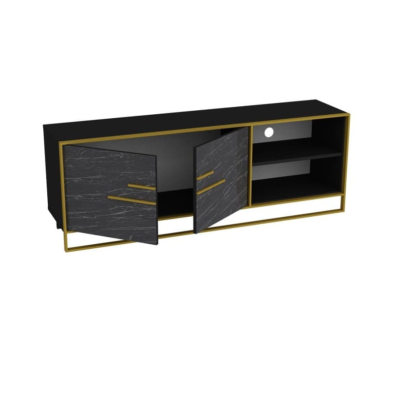 Mueble de TV SIENA · biIaminado mármol negro con metal dorado · 160 cms. 4