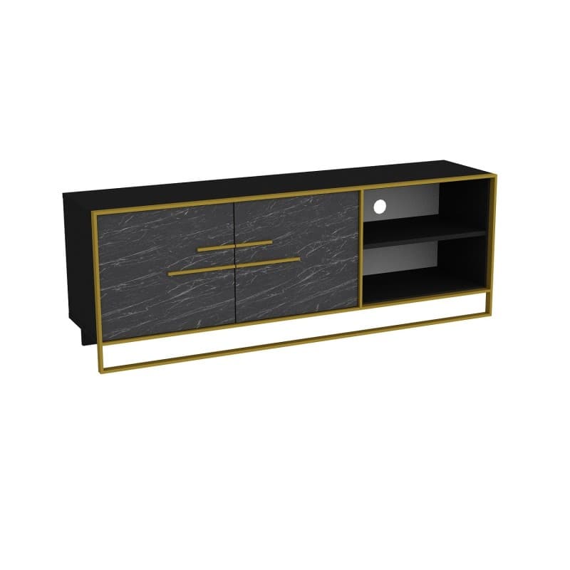 Mueble de TV SIENA · biIaminado mármol negro con metal dorado · 160 cms. 5
