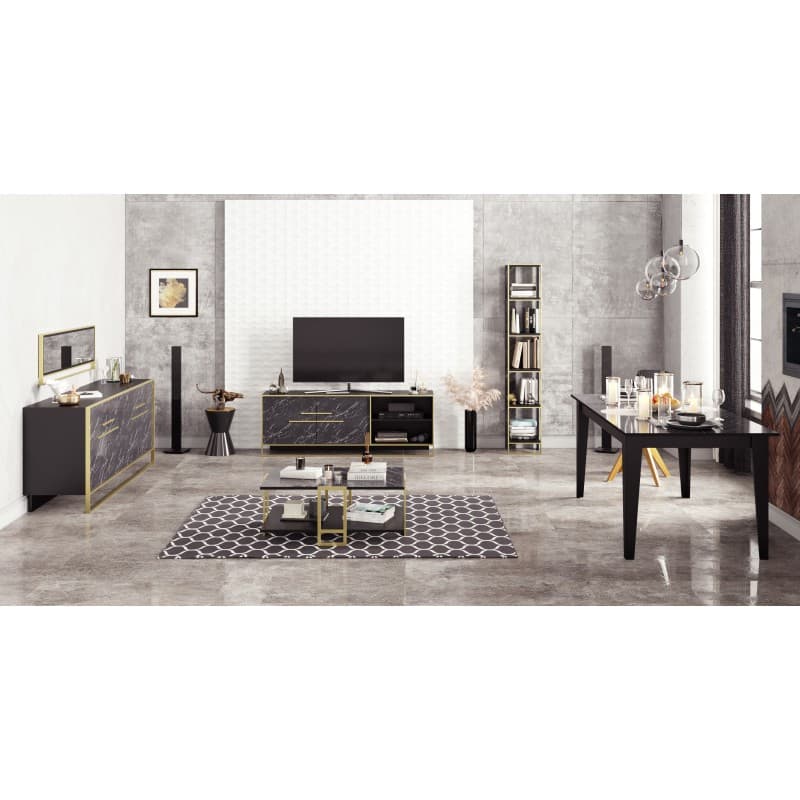Mueble de TV SIENA · biIaminado mármol negro con metal dorado · 160 cms. 6