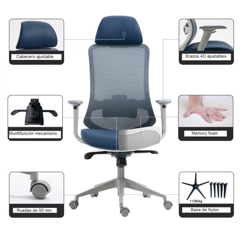 Sillón de oficina ARANJUEZ ergonómico multifunción, gris y negro 7