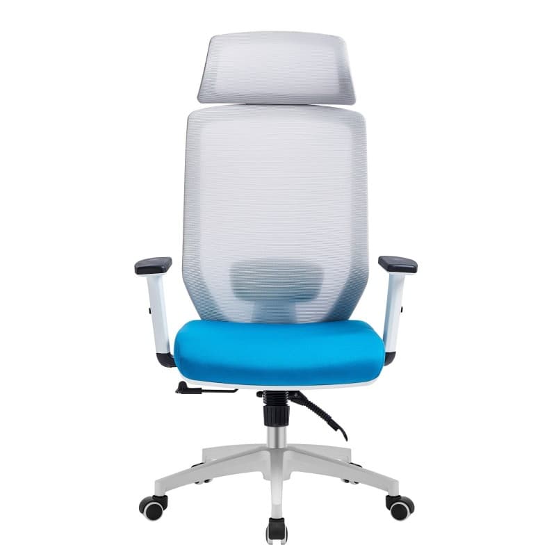 Sillón de oficina CLAYTON, blanco, malla gris, tejido azul claro 2